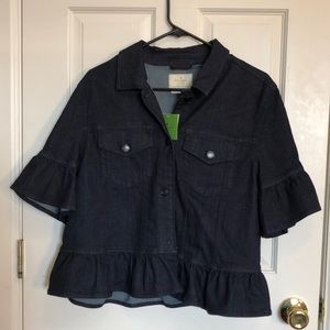 Kate Spade Flounce Sleeve Denim Jacket Size M